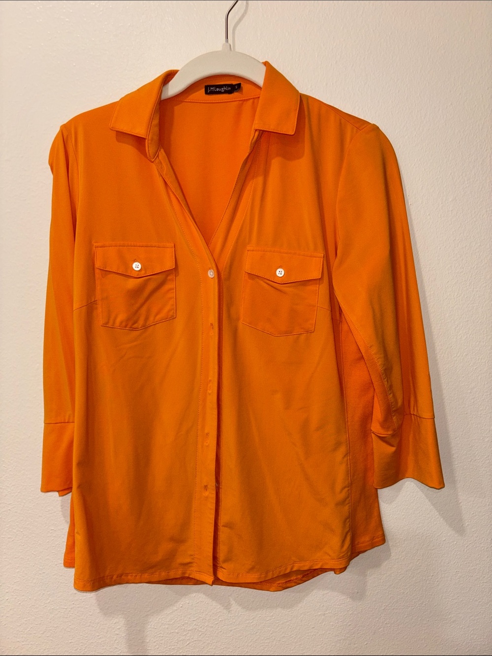 J. McLaughlin Vibrant Orange Button-Down Shirt with Chest Pockets S